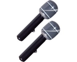 Folat Microfoon opblaasbaar - 2x - zwart - 30 cm - decoratie/verkleed accessoires - disco/popsterren thema