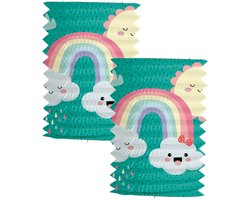 Folat Trek lampion regenboog - 2x - H16 cm - blauw - papier - Sint Maarten/kinderfeestje versiering/lampionnen