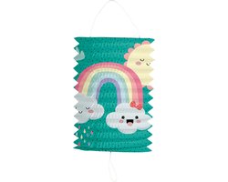 Folat Trek lampion regenboog - H16 cm - blauw - papier - Sint Maarten/kinderfeestje versiering/lampionnen
