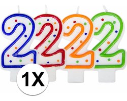 Folat Verjaardag cijferkaars 2 - Multi - met stippen - feest taart kaarsjes - versiering - verjaardag