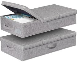 Foldable opbergbox 2 stuks - 15cm hoog - platte kist onder het bed met deksel en handvat - stoffen opbergruimte - onderbed box voor dekens, kleding, dekbedden, speelgoed, schoenen