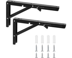 Folding Console - Heavy Duty Hinges - Collapsible Corner Shelf Support - Iron Collapsible Angle 90 Degree - Corner Folding Shelf Angle voor Thuis - Keuken - Kantoor - Tafel - Muur - Zwart (30cm)