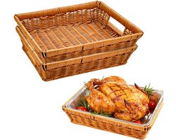 Folie Pan Dragers - Bakplaat Houders - Schotels Serveren - Handgeweven Rotan - 33.5x27.5x12.5 cm - Natuurlijk