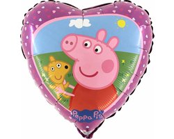 Folieballon 'Peppa Pig en Teddy'- hartvormig- gevuld met helium