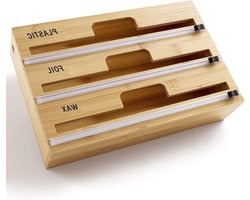 Foliedispenser 3-in-1 bamboe organizer - foliesnijder - aluminiumfolie vershoudfolie houder opslag - geschikt voor de keuken