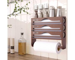 Foliedispenser, foliedispenser met snijmes en keukenrolhouder, aluminiumfolie- en foliedispenser, wand-/keukenlade-organizer - bruin