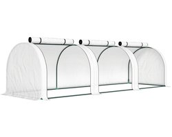 Foliekas - Broeikas met Folie - Tunnelkas - Kas - met 3 Roldeuren- Tomatenkas - Kweektunnel - Kweekkas - Kastunnel - Groentekas - Plantenhuis - 295 x 100 x 80 cm - Stalen Frame - Wit