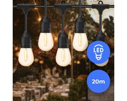 Fonkel Arena LED Lichtsnoer Buiten met 20 Lampjes E27 Warm Wit 2700k - Prikkabel 20 meter Buitenverlichting - Lampjes Slinger IP65 - Koppelbare Feestverlichting - Kerstverlichting