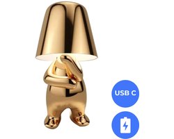 Fonkel Denker LED Tafellamp Oplaadbaar Goud – Draadloze Lamp Dimbaar – Tafellamp zonder snoer – Bureaulamp Thinker – Nachtlampje Volwassenen - Golden Boy Zoey