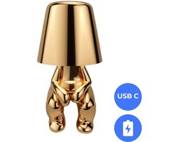 Fonkel Denker LED Tafellamp Oplaadbaar Goud – Draadloze Lamp Dimbaar – Tafellamp zonder snoer – Bureaulamp Thinker – Nachtlampje Volwassenen - Golden Boy Billy