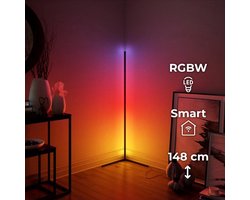 Fonkel Nuvis Slimme LED Vloerlamp Dimbaar Zwart 148 cm - Hoeklamp Led Staand RGB WW - Staande Lamp Woonkamer - Smart Home App of Afstandsbediening - Gaming Lamp