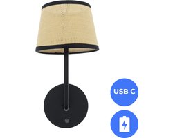 Fonkel Oplaadbaar Bedlamp ACCU Wandlamp Leeslamp CCT LED 3Watt ZWART – fijn Rotan zwart