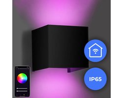 Fonkel Qube Wifi Kubus Slimme Wandlamp Binnen & Buiten Zwart IP65 Waterdicht - Smart Lamp - Multicolor Sfeerverlichting LED RGBW 9 Watt 230V - Muurlamp Woonkamer of Slaapkamer – Wandverlichting voor Binnen en Buiten
