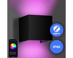 Fonkel Qube Zigbee Kubus Smart Wandlamp Binnen & Buiten Zwart IP65 Waterdicht - Smart Lamp - Multicolor Sfeerverlichting LED RGBW 9 Watt 230V – Wandverlichting voor Binnen - Muurlamp Woonkamer of Slaapkamer