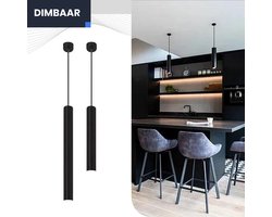 Fonkel Set 2 Hanglampen Eetkamer LED Dimbaar Zwart IP65 - Sfeervol Warm Wit Licht - Waterdicht Ideaal voor Badkamer of Woonkamer - Moderne Hanglamp Zwart - Emperium Design Collectie