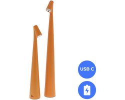 Fonkel Set 2x Nordic Design LED Tafellampen Nachtlampen Leeslampen Oplaadbaar oranje - USB-C – 34+45cm Dimbaar