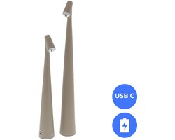 Fonkel Set 2x Nordic Design LED Tafellampen Nachtlampen Leeslampen Oplaadbaar taupe - USB-C – 34+45cm Dimbaar
