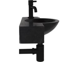 Fonteinset Fynn hardsteen met sifon en kraan - Toiletfontein