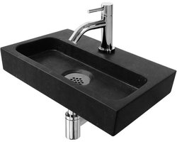 Fonteinset Karl by L'Aqua Compleet met kraan en sifonset - Hardsteen - 37 x 23,5 x 7 cm - Toiletfontein - toiletset - fonteinset toilet - toiletsets - fonteinset wc - fonteinsets - Fonteinset zwart - Fontein set