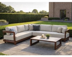 Fonteyn Loungeset Amara - 6-persoons Loungeset, Buitenzitgroep en Tuinmeubelset met Loungebank en Tafel - 213x75x80 cm - Geschikt voor Tuin, Terras en Balkon - Inclusief Kussens - Bronze, Bruin