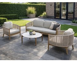 Fonteyn Loungeset Arco - 4-persoons Loungeset, Buitenzitgroep en Tuinmeubelset met Loungebank en Tafel - 170x85x74 cm - Geschikt voor Tuin, Terras en Balkon - Inclusief Kussens - Houtlook