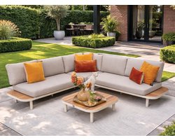 Fonteyn Loungeset Aurea - 5-persoons Loungeset, Buitenzitgroep en Tuinmeubelset met Loungebank en Tafel - 235x88x77 cm - Geschikt voor Tuin, Terras en Balkon - Inclusief Kussens - Ecru, Beige