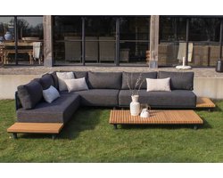 Fonteyn Loungeset Charbon - 6-persoons Loungeset, Buitenzitgroep en Tuinmeubelset met Loungebank en Tafel - 280x80x78 cm - Aluminium, Teakhout - Geschikt voor Tuin, Terras en Balkon - Inclusief Kussens - Antraciet, Donkergrijs