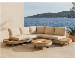 Fonteyn Loungeset Ciro - 5-persoons Loungeset, Buitenzitgroep en Tuinmeubelset met Loungebank en Tafel - 260x86x77 cm - Aluminium, Acaciahout - Geschikt voor Tuin, Terras en Balkon - Inclusief Kussens