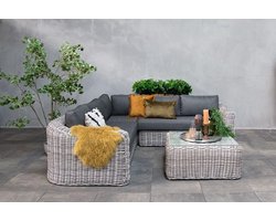 Fonteyn Loungeset Dakota - 5-persoons Loungeset, Buitenzitgroep en Tuinmeubelset met Loungebank en Tafel - 275x79x89 cm - Wicker - Geschikt voor Tuin, Terras en Balkon - Inclusief Kussens - Grijs
