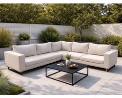 Fonteyn Loungeset Ego Heritage Papyrus - 5-persoons Loungeset, Buitenzitgroep en Tuinmeubelset met Loungebank en Tafel - 286x70x85 cm - Aluminium - Geschikt voor Tuin, Terras en Balkon - Inclusief Kussens - Naturel, Taupe