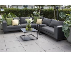 Fonteyn Loungeset Ego Sooty - 5-persoons Loungeset, Buitenzitgroep en Tuinmeubelset met Loungebank en Tafel - 285 x 285 cm - Aluminium - Geschikt voor Tuin, Terras en Balkon - Inclusief Kussens - Donkergrijs