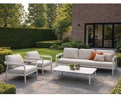 Fonteyn Loungeset Liora - 5-persoons Loungeset, Buitenzitgroep en Tuinmeubelset met Loungebank en Tafel - 212x82x85 cm - Geschikt voor Tuin, Terras en Balkon - Inclusief Kussens - Wit