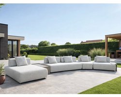 Fonteyn Loungeset Lyra - 5-persoons Loungeset, Buitenzitgroep en Tuinmeubelset met Loungebank en Tafel - 510x105x73 cm - Aluminium - Geschikt voor Tuin, Terras en Balkon - Inclusief Kussens - Naturel, Taupe