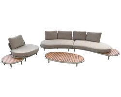 Fonteyn Loungeset Nova - 5-persoons Loungeset, Buitenzitgroep en Tuinmeubelset met Loungebank en Tafel - 320x93x76 cm - Aluminium, Acaciahout - Geschikt voor Tuin, Terras en Balkon - Inclusief Kussens