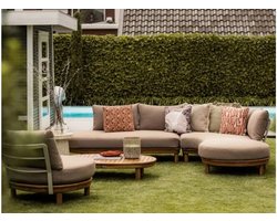 Fonteyn Loungeset Rondo - 6-persoons Loungeset, Buitenzitgroep en Tuinmeubelset met Loungebank en Tafel - 280x80x78 cm - Acaciahout - Geschikt voor Tuin, Terras en Balkon - Inclusief Kussens