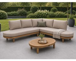 Fonteyn Loungeset Ronea - 5-persoons Loungeset, Buitenzitgroep en Tuinmeubelset met Loungebank en Tafel - 220 x 170 x 75 cm - Acaciahout, Aluminium - Geschikt voor Tuin, Terras en Balkon - Inclusief Kussens - Houtlook