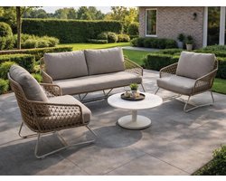 Fonteyn Loungeset Solva - 4-persoons Loungeset, Buitenzitgroep en Tuinmeubelset met Loungebank en Tafel - 150x80x80 cm - Geschikt voor Tuin, Terras en Balkon - Inclusief Kussens - Naturel, Taupe