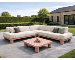 Fonteyn Loungeset Sorella - 5-persoons Loungeset, Buitenzitgroep en Tuinmeubelset met Loungebank en Tafel - 260x85x73 cm - Aluminium - Geschikt voor Tuin, Terras en Balkon - Inclusief Kussens - Amber, Oranje