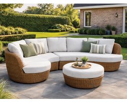 Fonteyn Loungeset Tondo - 6-persoons Loungeset, Buitenzitgroep en Tuinmeubelset met Loungebank en Tafel - 300x90x77 cm - Geschikt voor Tuin, Terras en Balkon - Inclusief Kussens - Bronze, Bruin