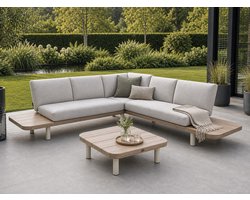 Fonteyn Loungeset Varia - 5-persoons Loungeset, Buitenzitgroep en Tuinmeubelset met Loungebank en Tafel - 240 x 240 x 70 cm - Acaciahout - Geschikt voor Tuin, Terras en Balkon - Inclusief Kussens - Houtlook