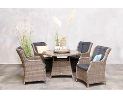 Fonteyn Tuinset La Donna 2.0 Cappuccino - 4-persoons Dining Set, Eethoek en Tuinmeubelset - Tafel met 4 Stoelen - 115x51x101 cm - Wicker - Geschikt voor Tuin, Terras en Balkon - Inclusief Kussens - Naturel, Taupe