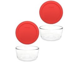 Food Storage Pyrex Pyrex Round Baking Dish for 4 Cups with Red Plastic Lid, Pack of 2