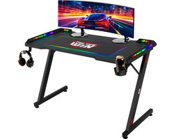 For The Win Gaming Bureau met LED Verlichting - 120x74x60 cm - Game Bureau - Incl. RGB Muismat - Gaming Desk - Computer Tafel - Gaming Tafel