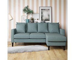 Forbin|Sofa 3 zits met chaise lounge in een linnen stof teal