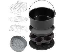ForDig Airfryer Accesoires (8-Delig) - Geschikt voor Airfryer XL en XXL Phillips Princess - Inclusief Air Fryer Mand - 20 cm