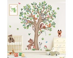 Forest Tree Animals Wall Stickers - Peel and Stick Wall Art - Baby Nursery Kids Bedroom Living Room (H:135cm)