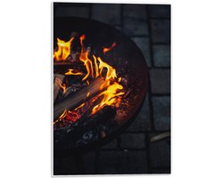 Forex - Brandend Hout in Vuurkorf - 40x60cm Foto op Forex