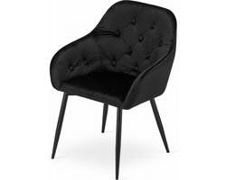 FORIO Stoel - Zwart Velvet, Zwarte Metalen Poten, Elegant Design en Uitzonderlijk Zitcomfort, Ideaal voor Woonkamer, Slaapkamer, Eetkamer of Kantoor, Max. 120 kg