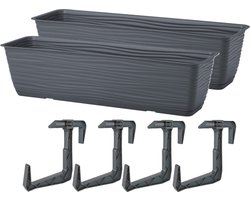 Form Plastic Balkon plantenbak Balustrade - 2x - incl ophangbeugels - kunststof - antraciet - L50 x B17 x H14