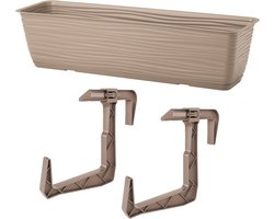 Form Plastic Balkon plantenbak Balustrade - incl ophangbeugels - kunststof - beige - L80 x B17 x H14